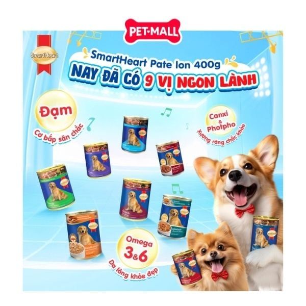 Combo 24 lon - Pate chó SmartHeart lon 400G giàu dinh dưỡng - Mix vị Petmall