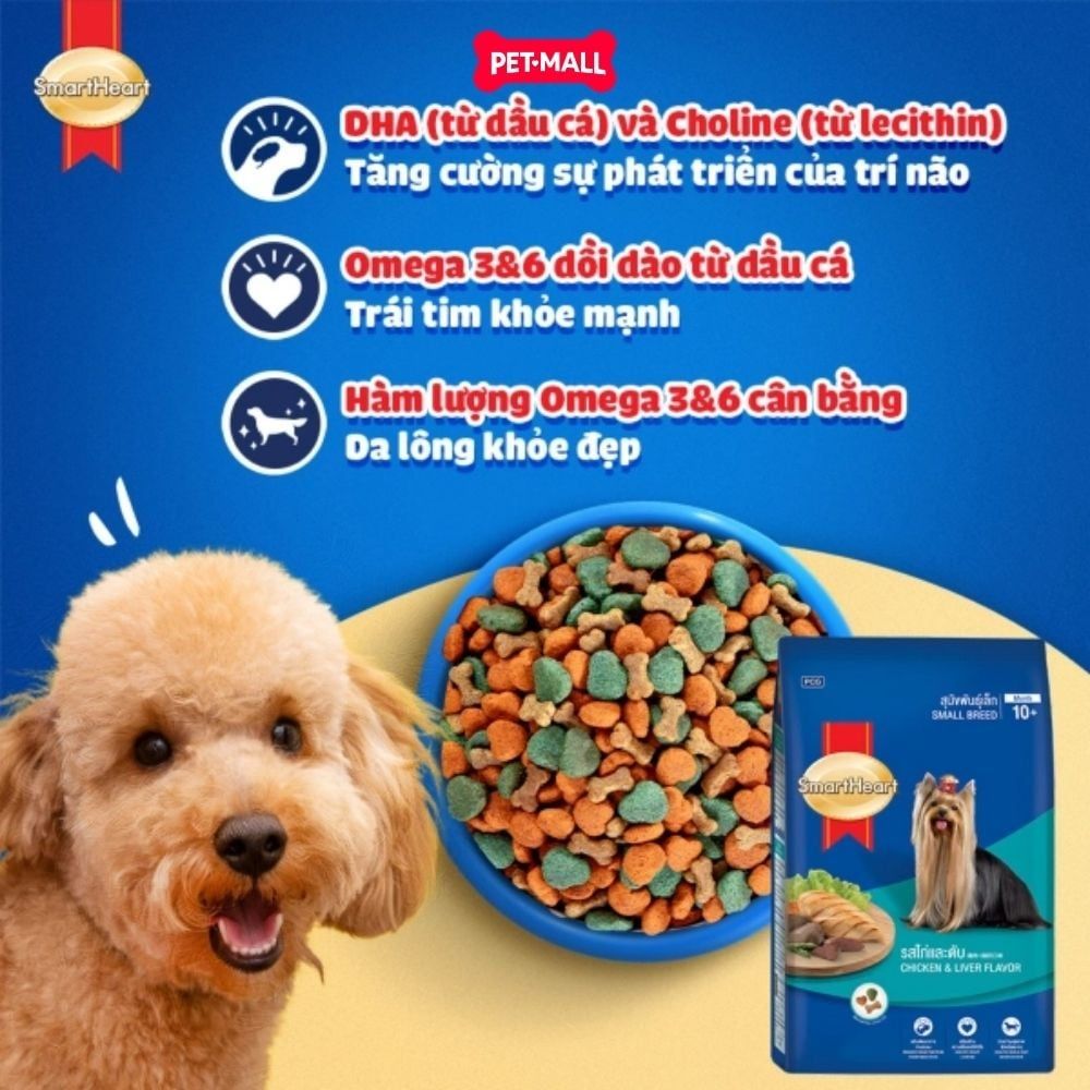 1.3KG - Thức ăn chó SmartHeart Adult Chicken & Liver Small Breed - vị Gà & Gan cho chó giống nhỏ Petmall