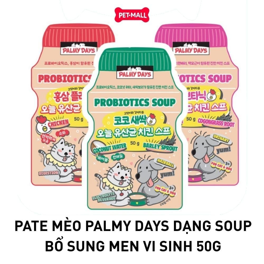 HỘP 16 GÓI 50G - Pate mèo PALMY DAYS dạng soup bổ sung men vi sinh Petmall