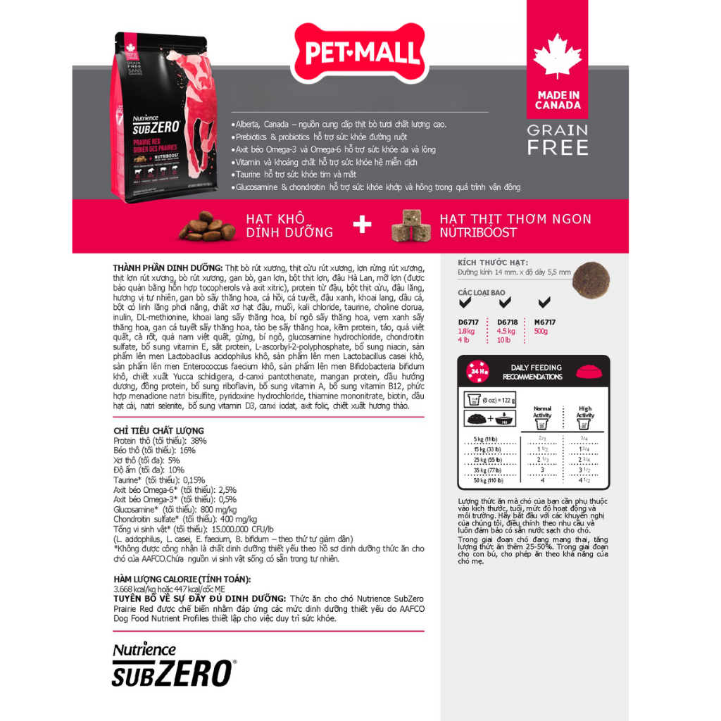 4.5KG Thức ăn chó Nutrience SubZero Prairie Red - Vị thịt bò, cừu, lợn rừng, cá hồi, cá tuyết và rau củ cho mọi lứa tuổi
