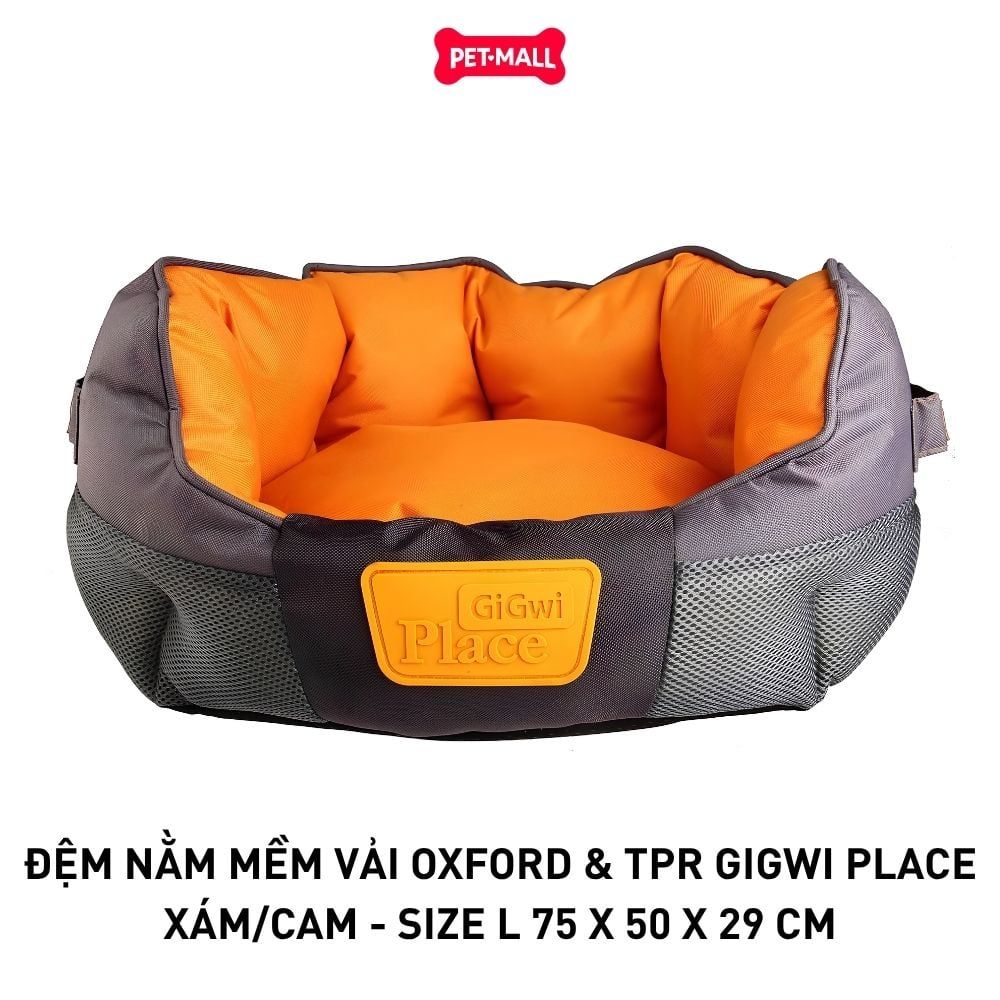 Đệm nằm mềm vải Oxford & TPR GIGWI Place Xám/Cam - Size L 75 X 50 X 29 cm Petmall