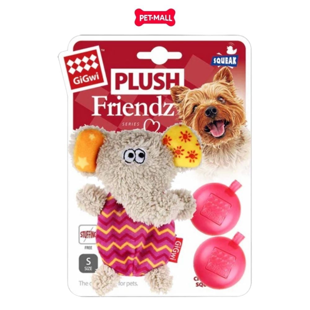 Đồ chơi GiGwi Plush Friendz Elephant With Refillable Squeaker - Gấu Bông Con Voi (kèm kèn thay) Petmall