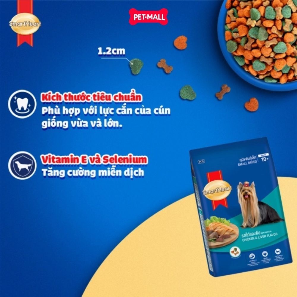 1.3KG - Thức ăn chó SmartHeart Adult Chicken & Liver Small Breed - vị Gà & Gan cho chó giống nhỏ Petmall