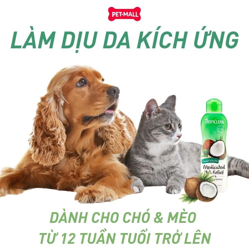 Dầu gội trị ngứa Tropiclean Oatmeal & Tea Tree Medicated Shampoo 335ml - Hương yến mạch và tràm trà Petmall