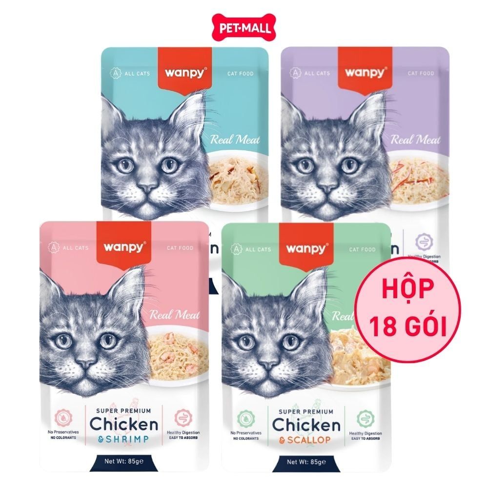Hộp 18 Gói 85G - Pate mèo WANPY Super Premium - Mix vị Petmall