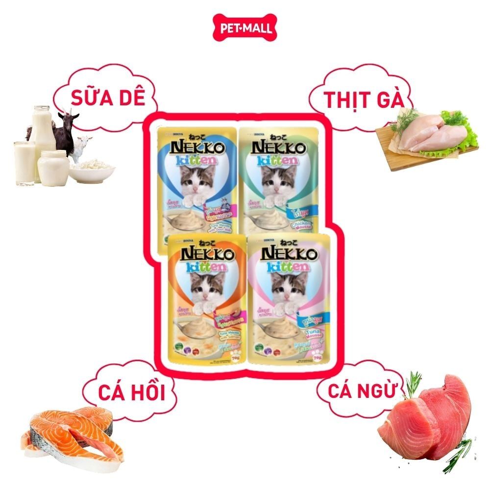 Combo 24 Gói 70g - Pate mèo NEKKO Kitten Mousse - Mix vị Petmall