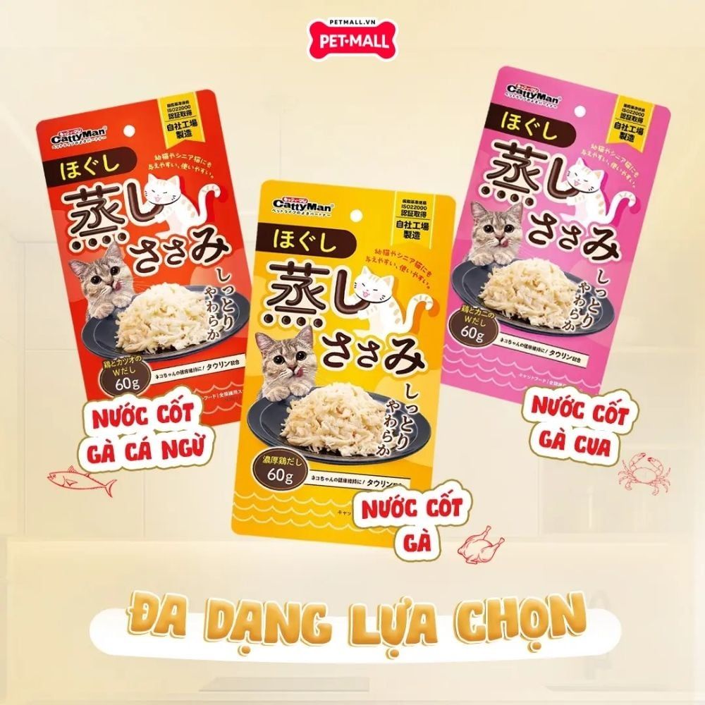 60g - Ức gà hấp xé nhỏ Cattyman Petmall