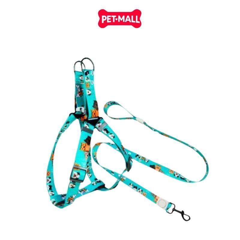 Set Dây + Yếm Sonice Lucky Leash + Harness 30kg - 2.5cm Hình chó mèo xanh lục Petmall