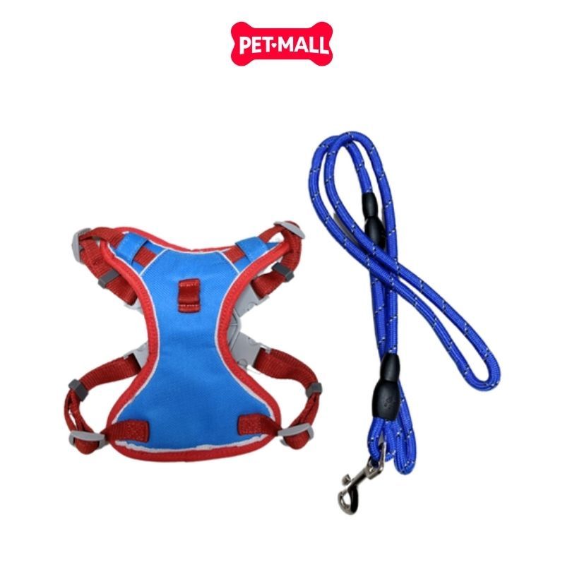 Set dây dắt + yếm SONICE Rope dog leash + harness size 20kg - Xanh Petmall
