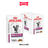 Hộp 12 Gói 85G - Pate mèo Royal Canin Renal With Fish Gravy Petmall