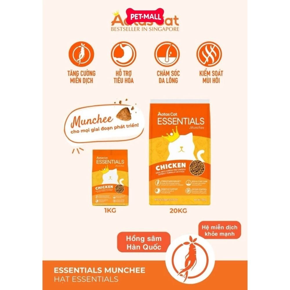 5KG - Thức ăn mèo Aatas Cat Essentials Munchee - Vị Gà Petmall