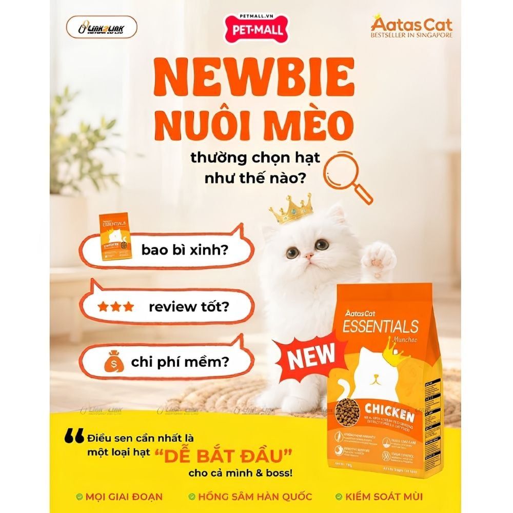 5KG - Thức ăn mèo Aatas Cat Essentials Munchee - Vị Gà Petmall