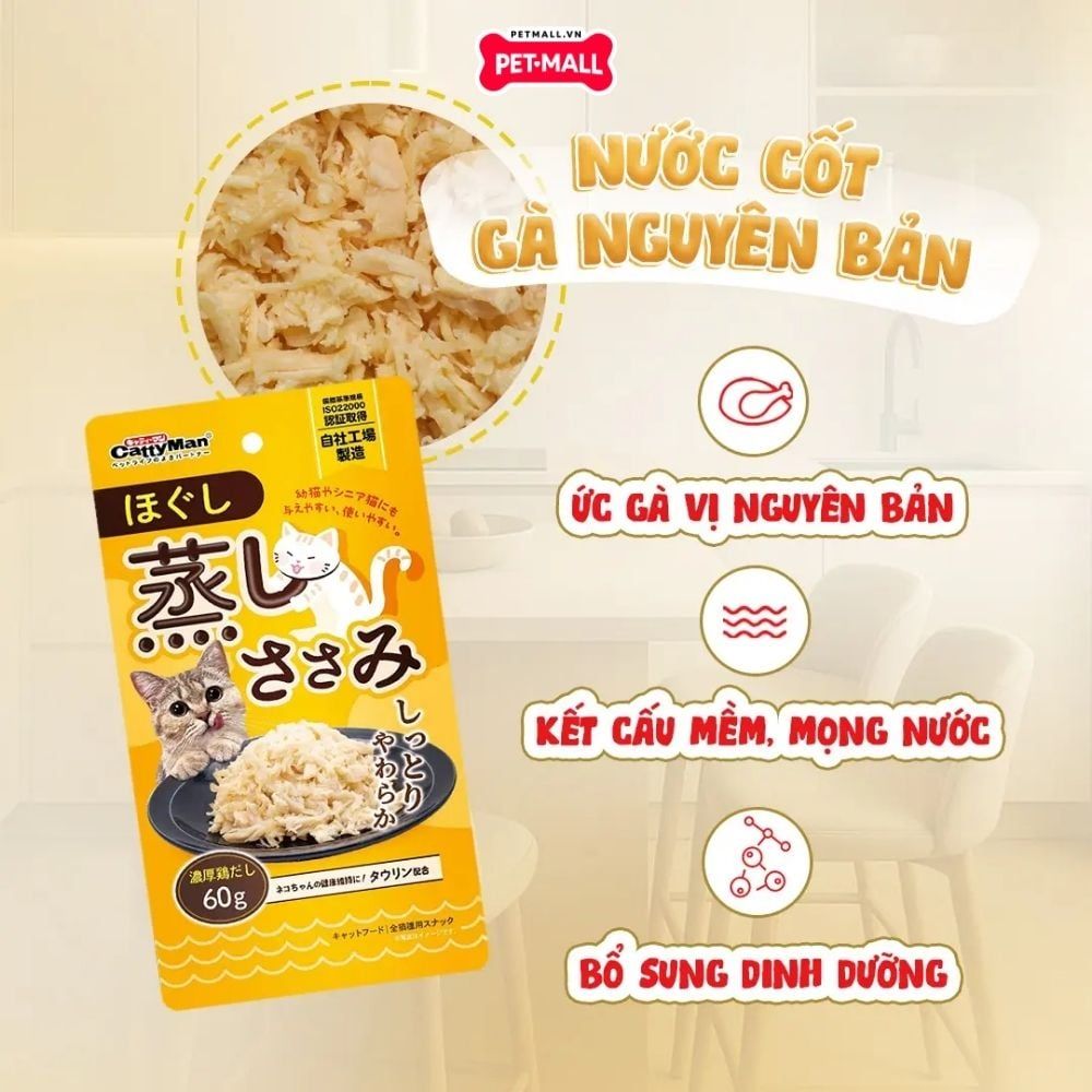 60g - Ức gà hấp xé nhỏ Cattyman Petmall
