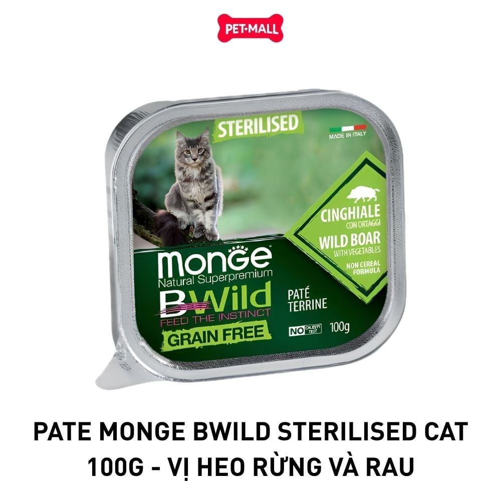Combo 12 hộp 100g - Pate Monge Bwild Sterilised Cat - Vị heo rừng và rau Petmall