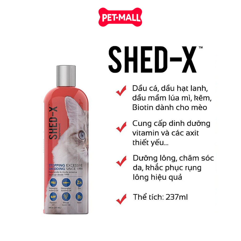 Dầu cá SHED-X cung cấp Vitamin giảm rụng lộng & tăng đề kháng cho mèo 237ML