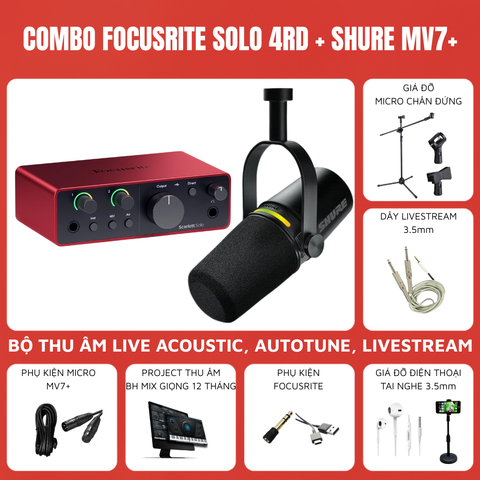 Bộ thu âm Focusrite Scarlett Solo (Gen 4) - Micro thu âm Shure MV7+