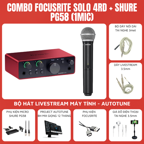 Bộ thu âm Focusrite Scarlett Solo (Gen 4) - Micro thu âm Shure PG58
