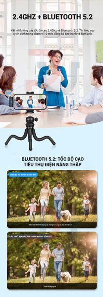 Micro cài áo PULUZ (1 RX + 2 TX) Micro cài áo không dây đa năng