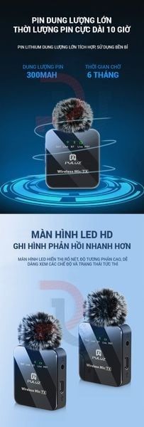 Micro cài áo PULUZ (1 RX + 2 TX) Micro cài áo không dây đa năng