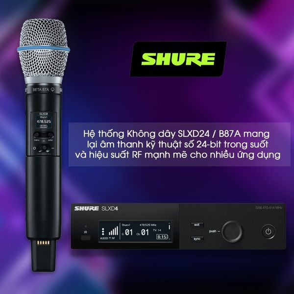 Bộ thu và phát kèm micro không dây Shure SLXD24A/B58 - Micro không dây cầm tay (2mic)