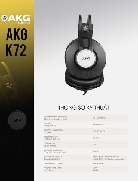 Tai nghe kiểm âm AKG K72, Headphone Studio