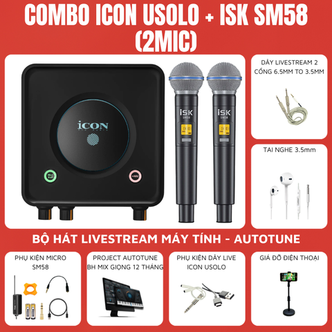 Bộ livestream Icon Usolo - 2 Micro thu âm ISK SM58 (2mic)