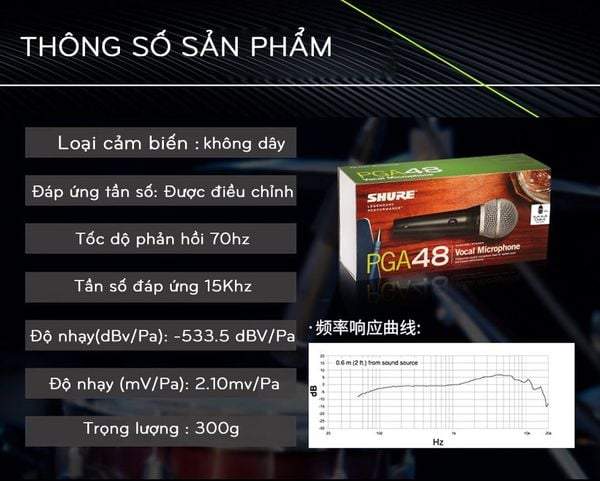 Micro có dây cầm tay Shure PGA48-LC Cardiod Dynamic