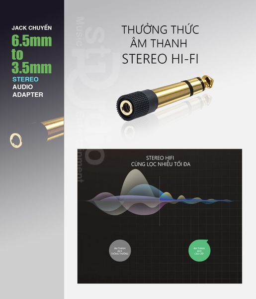 Jack 6ly to Jack 3.5mm Stereo cao cấp, cắm được tất cả tai nghe
