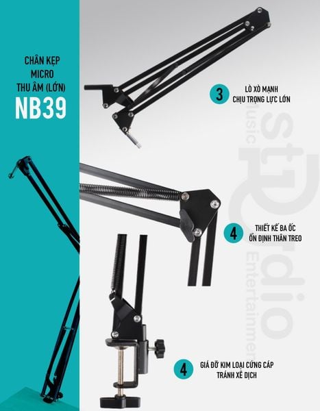 Chân Microphone NB-39 (Lớn) -Chân Micro kẹp bàn, giá đỡ Micro