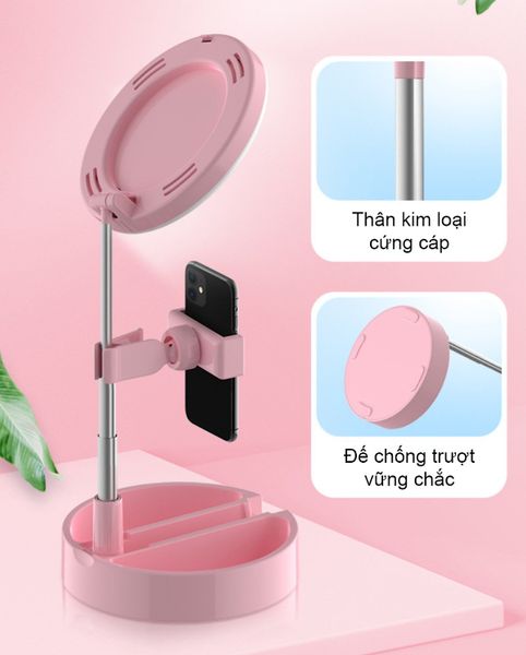 Gậy livestream Gấp gọn 58cm đèn LED 3 Chế độ màu quay video tiện dụng