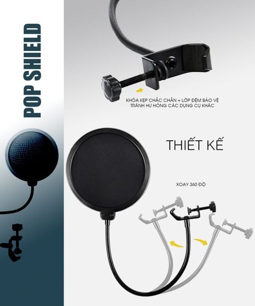 Màng lọc âm (POP FILTER) - Màng lọc micro thu âm 2 lưới