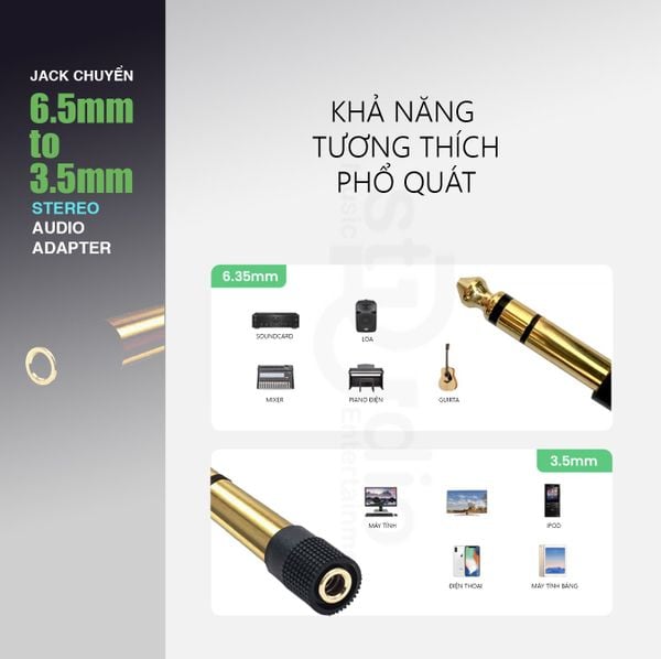 Jack 6ly to Jack 3.5mm Stereo cao cấp, cắm được tất cả tai nghe