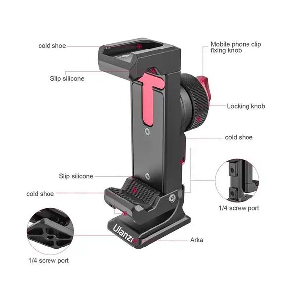 Kẹp điện thoại Ulanzi ST27 bằng kim loại - Thiết kế xoay 360 độ