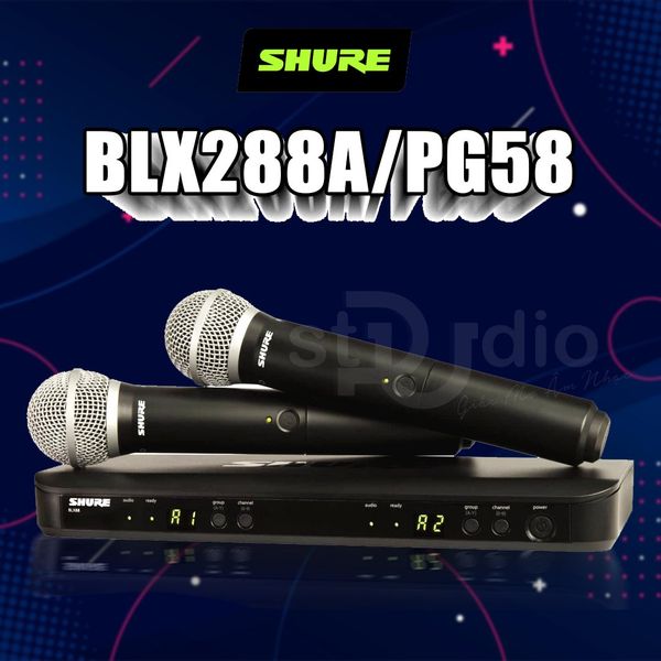 Bộ thu và phát kèm micro không dây Shure BLX288A/BETA58A - Micro không dây cầm tay (2mic)