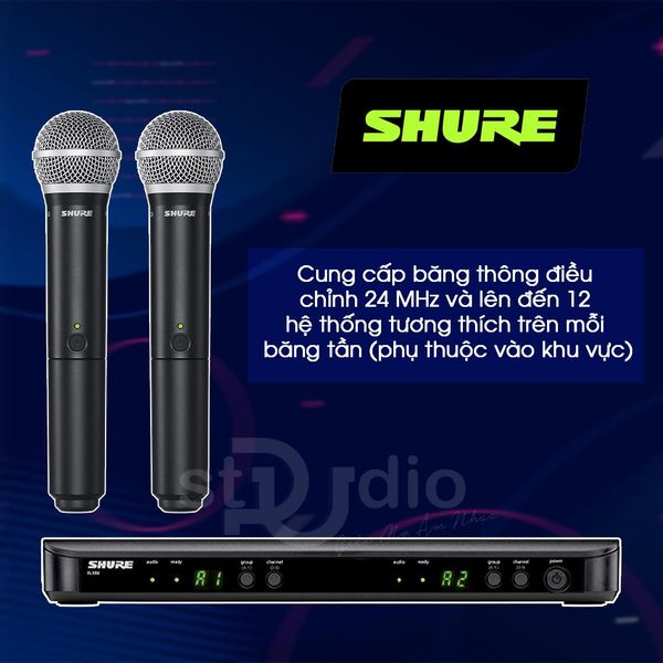 Bộ thu và phát kèm micro không dây Shure BLX288A/BETA58A - Micro không dây cầm tay (2mic)