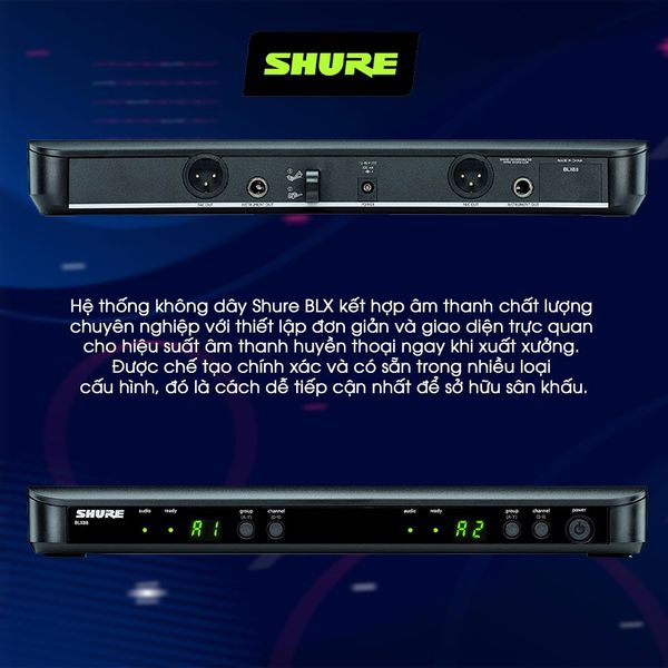 Bộ thu và phát kèm micro không dây Shure BLX288A/BETA58A - Micro không dây cầm tay (2mic)