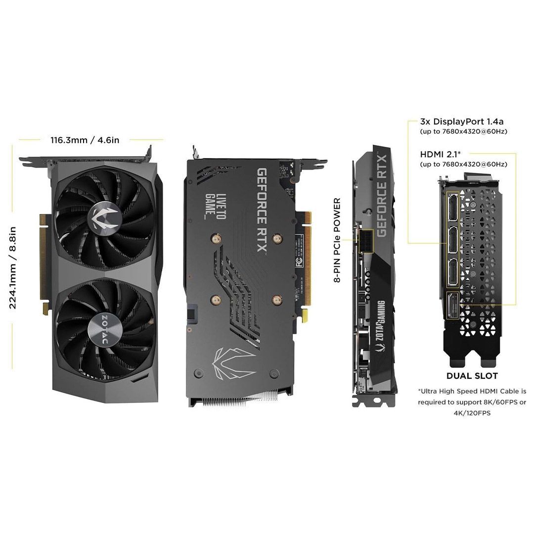 Card màn hình VGA ZOTAC Gaming RTX 3060 Twin Edge 12GB DDR6