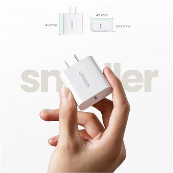 Sạc USB-C 1 cổng PD 20W màu trắng Ugreen 60449