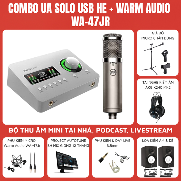 Combo Thu Âm Phòng Thu Soundcard UA Apollo Solo USB HE Micro Warm Audio WA-47JR