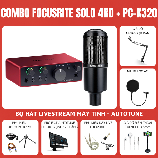 Bộ thu âm Focusrite Scarlett Solo (Gen 4) - Micro thu âm Takstar PC-K320