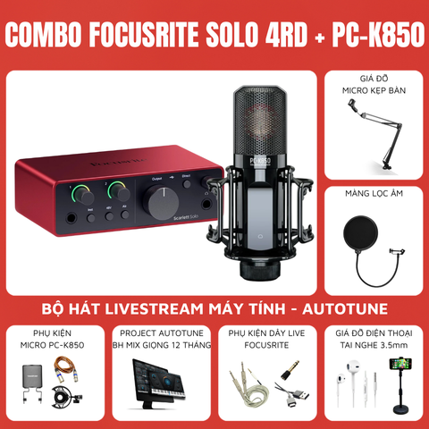 Bộ thu âm Focusrite Scarlett Solo (Gen 4) - Micro thu âm Takstar PC-K850