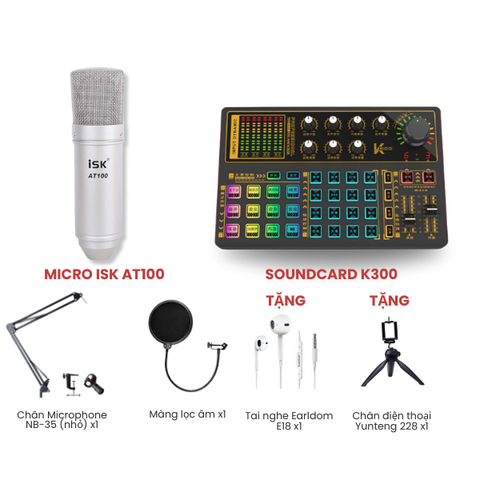 Bộ livestream K300 model 2021 và Micro thu âm ISK AT100