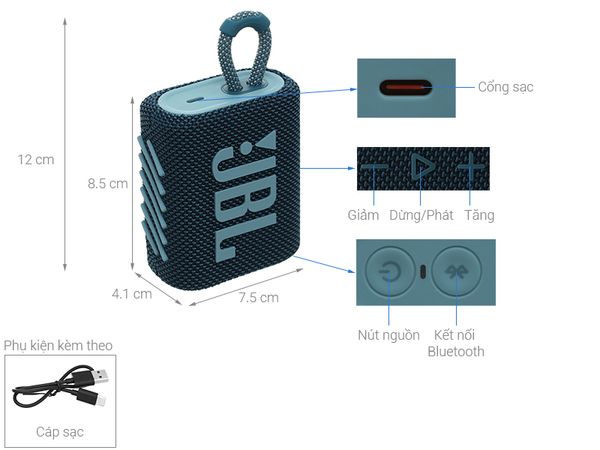 Loa Bluetooth kháng nước JBL GO3, Loa Bluetooth JBL