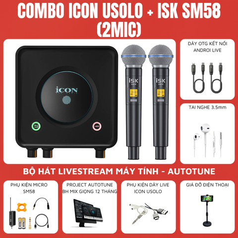 Bộ livestream Icon Usolo - 2 Micro thu âm ISK SM58 (2mic)