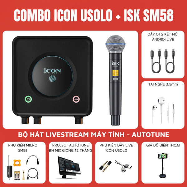 Bộ livestream Icon Usolo - Micro thu âm ISK SM58 (1mic)