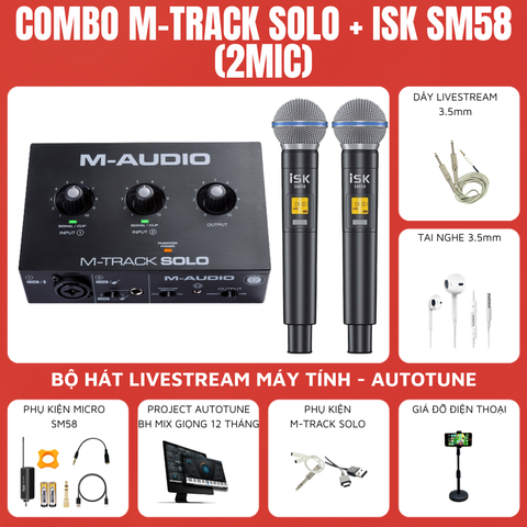 Combo Thu Âm Soundcard M-Audio M-TRACK SOLO và 2 Micro ISK SM58