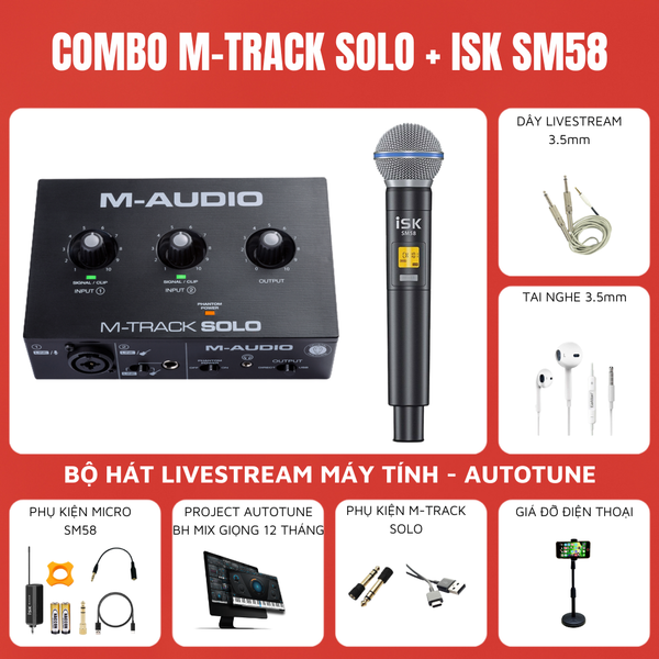 Combo Thu Âm Soundcard M-Audio M-TRACK SOLO và Micro ISK SM58