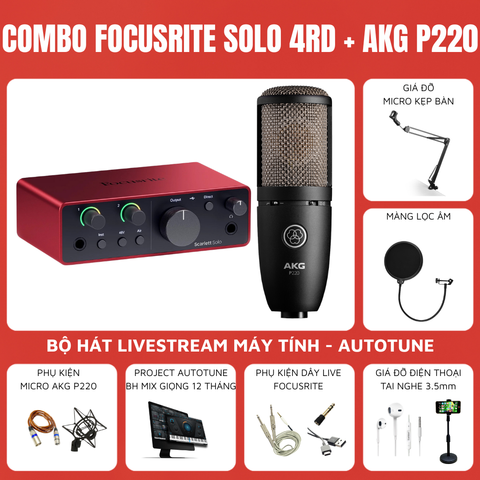 Bộ thu âm: Focusrite Scarlett Solo (Gen 4) - Micro thu âm AKG P220