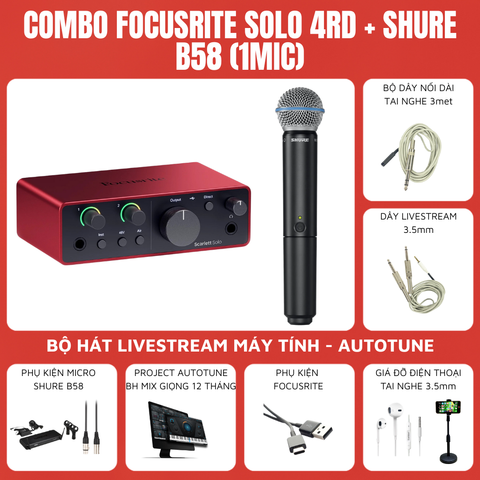 Bộ thu âm Focusrite Scarlett Solo (Gen 4) - Micro thu âm Shure B58
