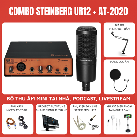 Bộ thu âm Steinberg UR12 Micro thu âm AT2020 Audio Technica